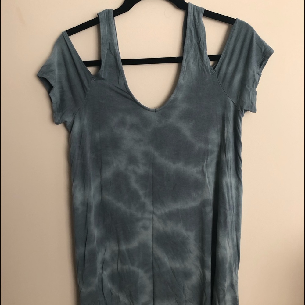 Blue tie dye dress with shoulder cutouts